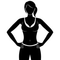 a slim woman stands with her hands on her hips, doing exercises silhouette vector