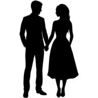 a young couple standing with holding hand each other, side by side silhouette vector