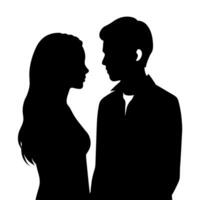 Couple of young people standing and embarrassing each other silhouette vector