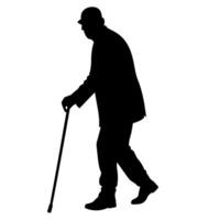antiguo hombre caminando y confiando en un caña, conjunto en contra un blanco antecedentes vector