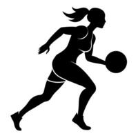 a slim female basketball player run fast, holding the ball silhouette vector