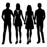 couple of young teen college students are standing with holding hand each other, silhouette vector