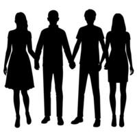couple of young teen college students are standing with holding hand each other, silhouette vector