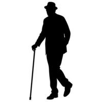 old man walking and relying on a cane, set against a white background vector