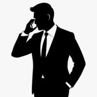 A business man talking with mobile phone with angry mode silhouette, white background vector