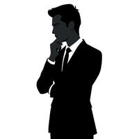 A business man thinking pose silhouette white background vector