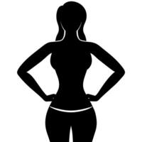 a slim woman stands with her hands on her hips, doing exercises silhouette vector