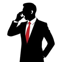 A business man talking with mobile phone with angry mode silhouette, white background vector