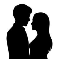 Couple of young people standing and embarrassing each other silhouette vector