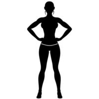 a slim woman stands with her hands on her hips, doing exercises silhouette vector