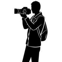 young stylish photographer Standing with holding a DSLR Camera silhouette vector