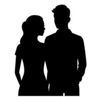 Couple of young people standing and embarrassing each other silhouette vector
