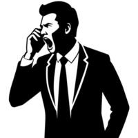 A business man talking with mobile phone with angry mode silhouette, white background vector