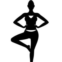a slim woman stands with her hands on her hips, doing exercises silhouette vector