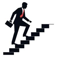 Businessman is going upstairs black color illustration, silhouette, white background vector