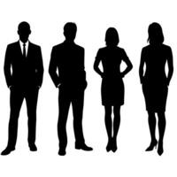 Business People standing pose silhouette, black color, white background vector