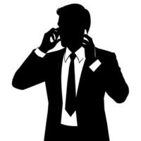 A business man talking with mobile phone with angry mode silhouette, white background vector