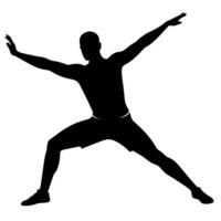 A man stretching the body silhouette white background vector