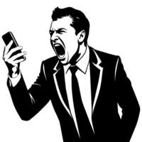 A business man talking with mobile phone with angry mode silhouette, white background vector