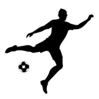 A soccer player kick the ball silhouette, white background vector