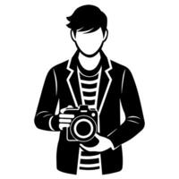 young stylish photographer Standing with holding a DSLR Camera silhouette vector