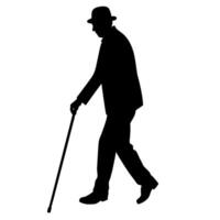 old man walking and relying on a cane, set against a white background vector