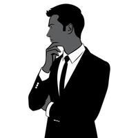 A business man thinking pose silhouette white background vector