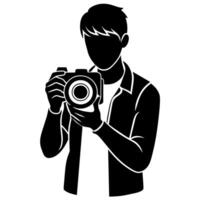 young stylish photographer Standing with holding a DSLR Camera silhouette vector