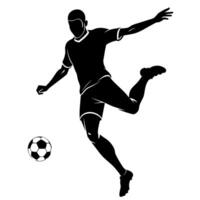 A soccer player kick the ball silhouette, white background vector