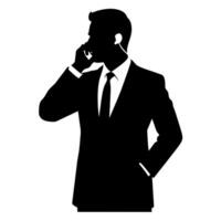 A business man talking with mobile phone with angry mode silhouette, white background vector