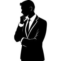 A business man thinking pose silhouette white background vector