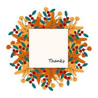 Square Frame with Autumn Leaves and Thanks Text on sticker note Copy space Greetings design concept vector