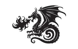 Silhouette of a Dragon Breathing Fire vector