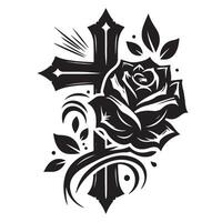 Silhouette of a Rose and Cross vector