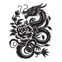 Flower and Dragon Tattoo Design, Silhouette vector