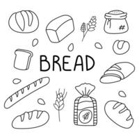 Bread set in doodle style. Isolated on white background vector