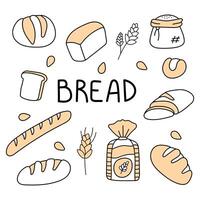 Bread set in doodle style. Isolated on white background vector