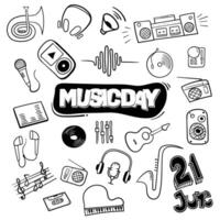 Collection of music icons in doodle art style for world music day or other music background template design vector