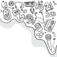 World music day with doodle art design in white background. good template for music campaign design vector