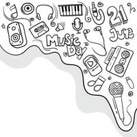 World music day with doodle art design in white background. good template for music campaign design vector