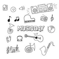 Simple music icons design in doodle art style for world music day or music background template design vector