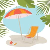 Lounge chair icon with beach sunshade umbrella. Lounge chair and parasol. Summer travel icon isolated. Flat design element. Vacation relax symbol vector