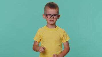 Displeased toddler children boy shakes finger and saying no, be careful, scolding and avoid danger video