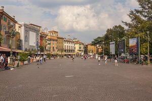 VERONA ITALY 10 SEPTEMBER 2020 Wide angle view of Piazza Bra in Verona in Italy photo