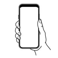 moderno contorno icono de un mano participación un móvil teléfono para digital diseños vector