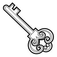 Vintage old key outline icon for antique designs. vector