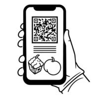 QR code scanning in smartphone screen outline icon for digital designs. vector