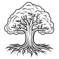 illustration of a tree with roots outline icon, ideal for nature and ecology designs. vector