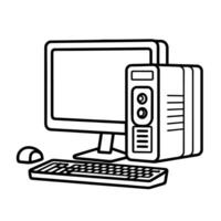 Modern outline icon of a computer setup, perfect for tech-related designs. vector