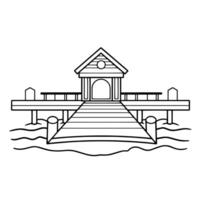 Serene outline icon of a fishing jetty, ideal for coastal-themed designs. vector